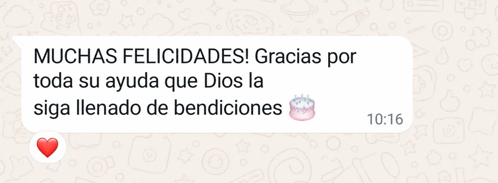 Mensaje de felicitación y agradecimiento de una consultante