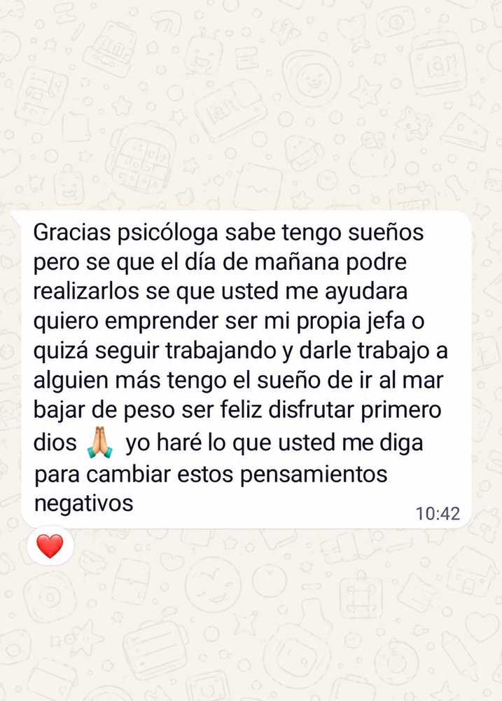 Mensaje de agradecimiento de una consultante
